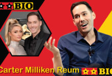 Carter Milliken Reum in eleganter Kleidung lächelnd bei einem öffentlichen Auftritt als erfolgreicher Unternehmer und Ehemann