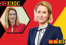 Kaja Kallas Körpergröße 178 cm bei offiziellem EU-Gipfel in professionellem Business-Anzug